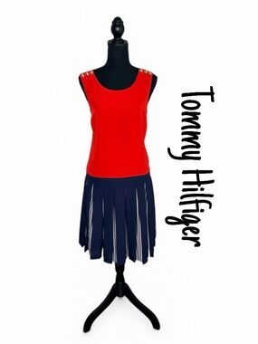 To Tommy Love Zooey Liz Dress sz 10 60s Vtg Style Mod Drop Waist Nautical Tennis